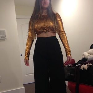 Orange metallic long sleeve crop top